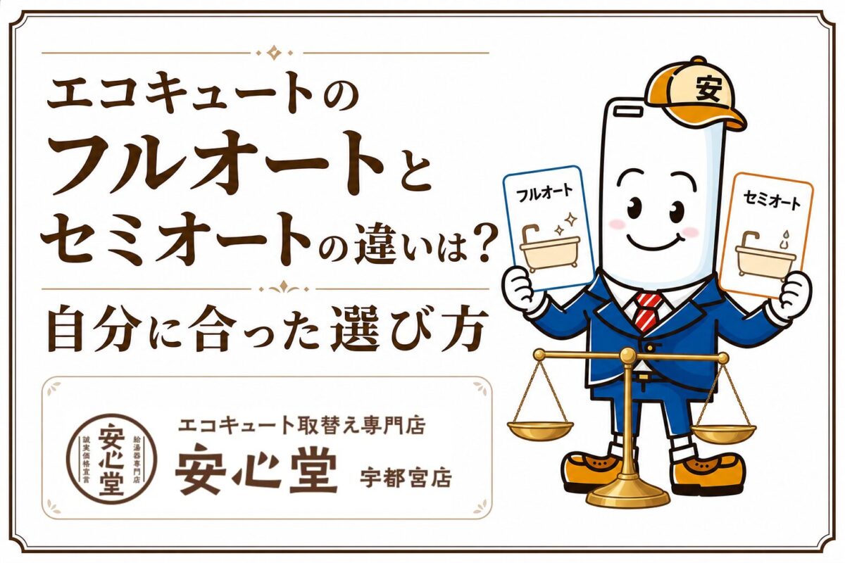 エコキュートのフルオートとセミオートの違いや選び方を解説する安心堂宇都宮店のアイキャッチ