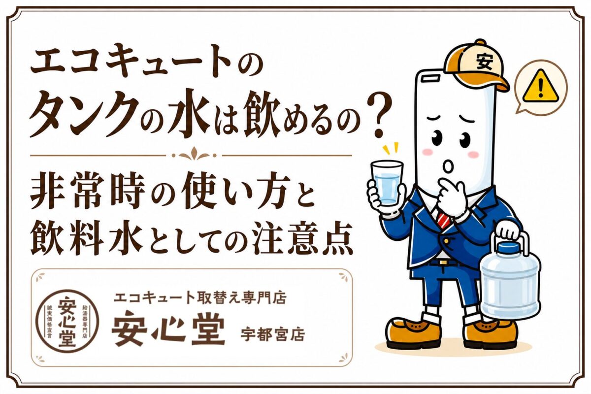 エコキュートのタンクの水を非常時に使う方法と飲料水としての注意点を解説する安心堂宇都宮店のアイキャッチ