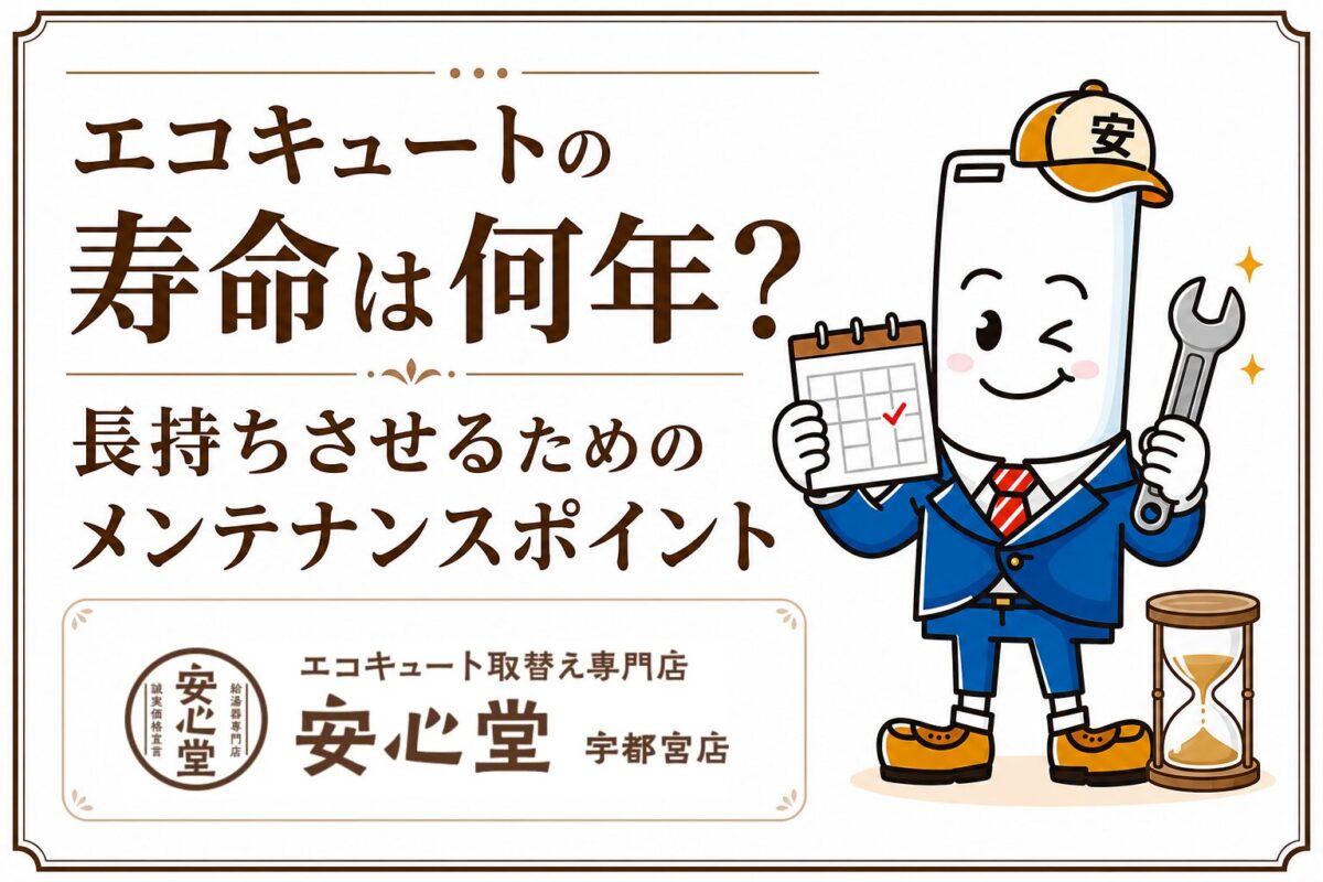 エコキュートの寿命と長持ちさせるメンテナンス方法を紹介する安心堂宇都宮店のアイキャッチ