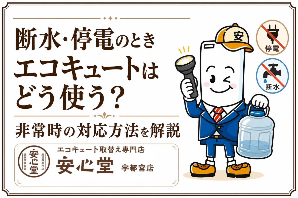 断水や停電時におけるエコキュートの使い方と非常時の対応方法を解説する安心堂宇都宮店のアイキャッチ