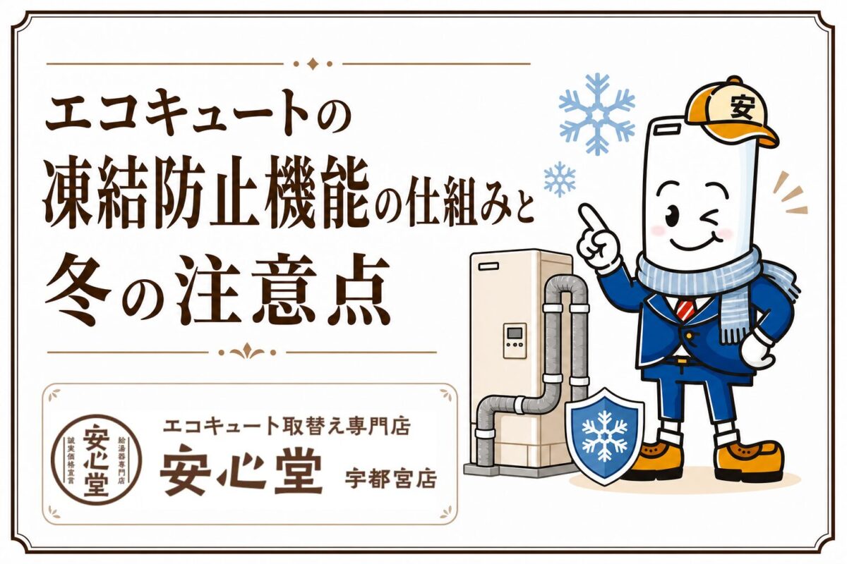 エコキュートの凍結防止機能と冬季の注意点を紹介する安心堂宇都宮店のアイキャッチ