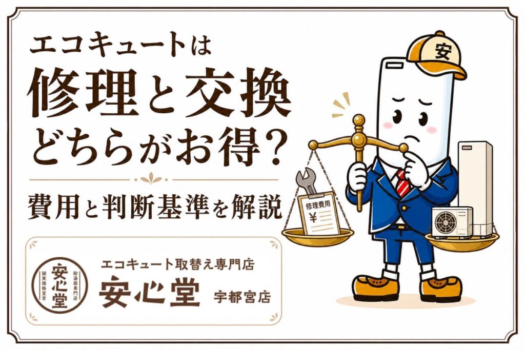 エコキュートの修理と交換の費用や判断基準を比較する安心堂宇都宮店のアイキャッチ