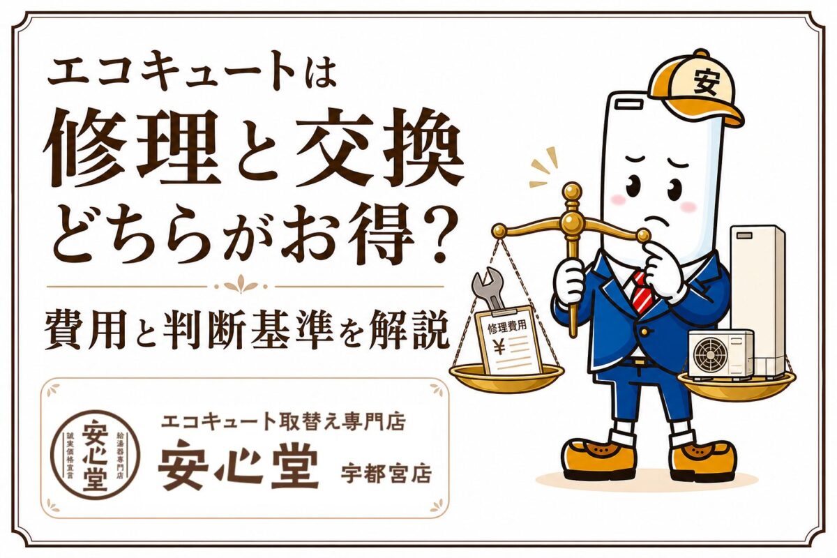 エコキュートの修理と交換の費用や判断基準を比較する安心堂宇都宮店のアイキャッチ